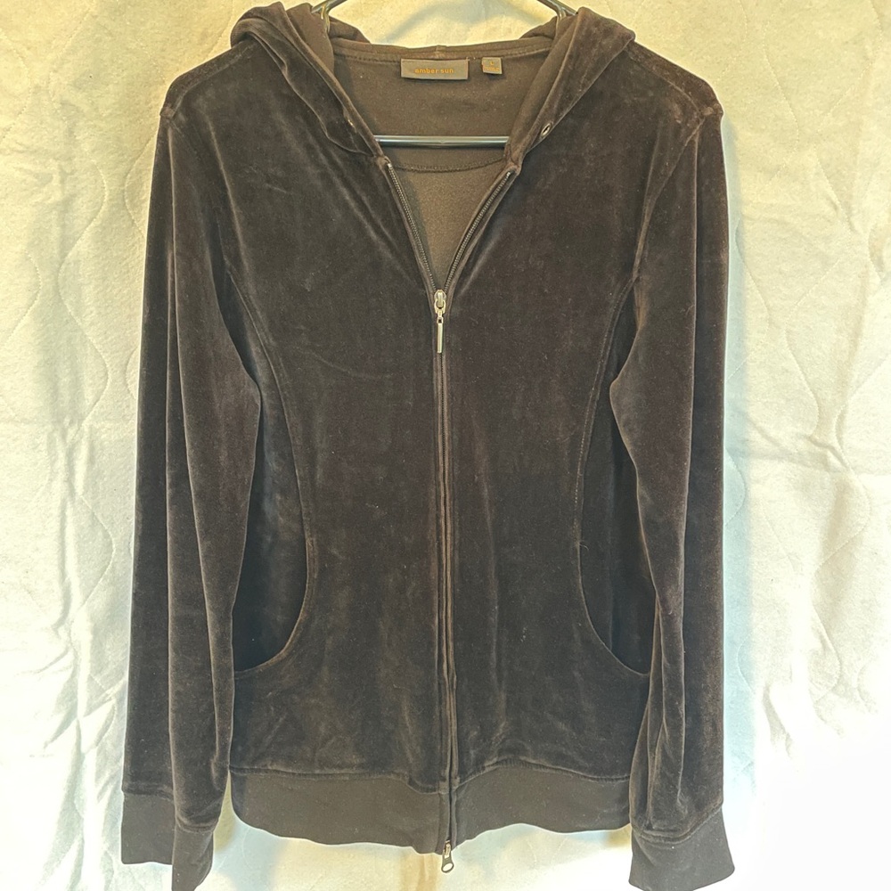 Black Velour Zip-Up Hoodie